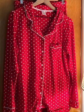 Women’s Red Polka Dot Pajama Set - Classic Button-Up Medium